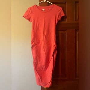 Coral Fitted Maternity T-Shirt Dress - XS